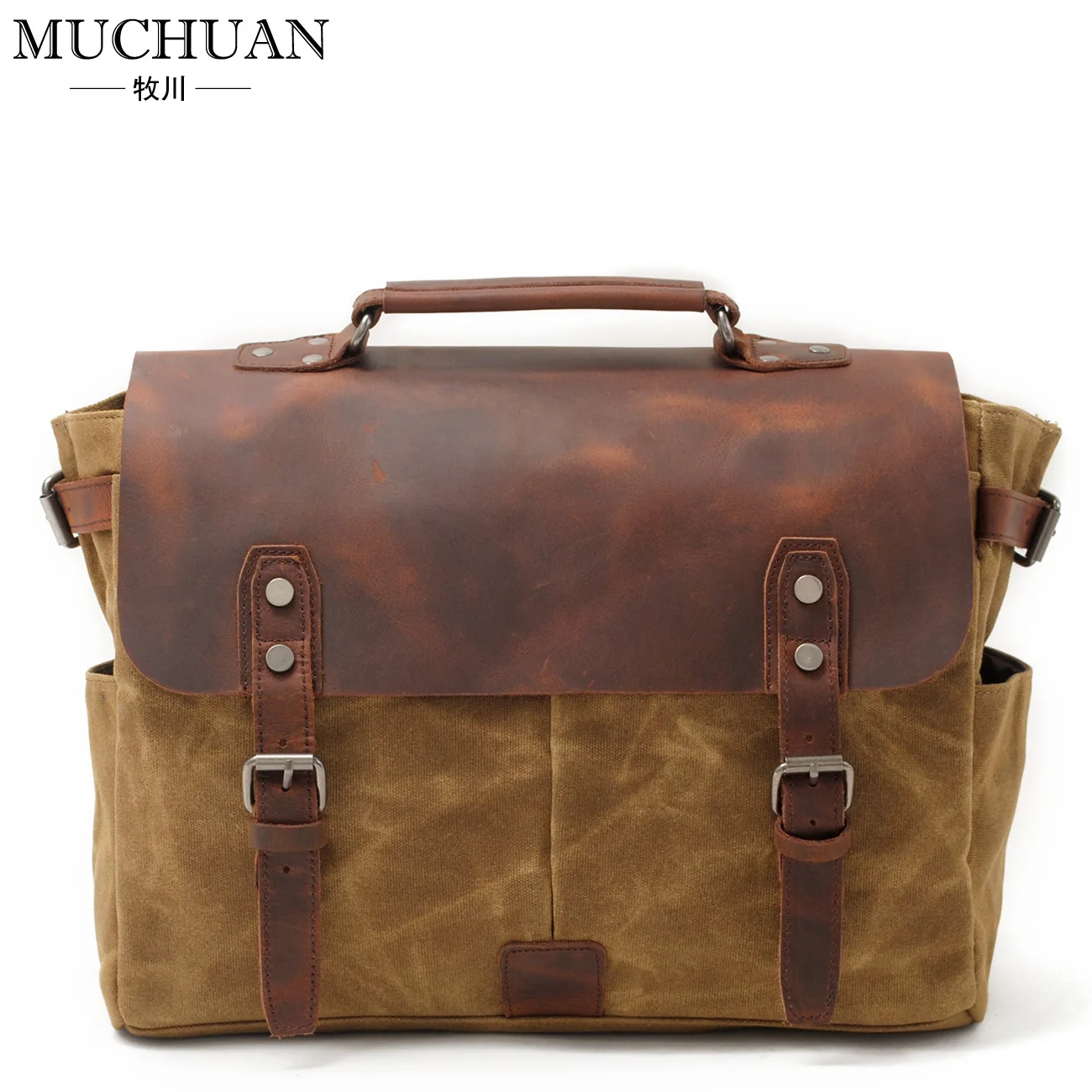 

Retro Oil Wax Canvas with Horse Leather Document Handbag Europe And America Outbound Men's Bag Retro Shoulder Handbag
