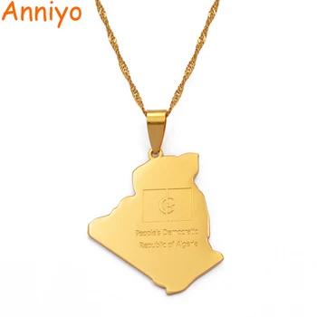 

Anniyo (Pendant: 3.5cm X 3.2cm) Country Algeria Map Flag Necklace Pendant Gold Color Trendy Jewelry Algerian Item #000321