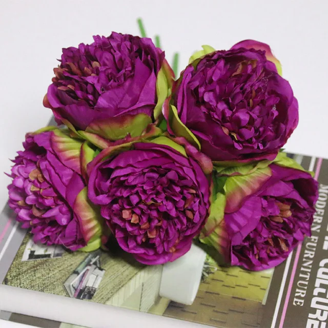 5 Heads Bouquet Artificial Fake Peony Springs Flowers Silk Flower Leaf Home Office Wedding Houes Party Festival Bar Decoration 12