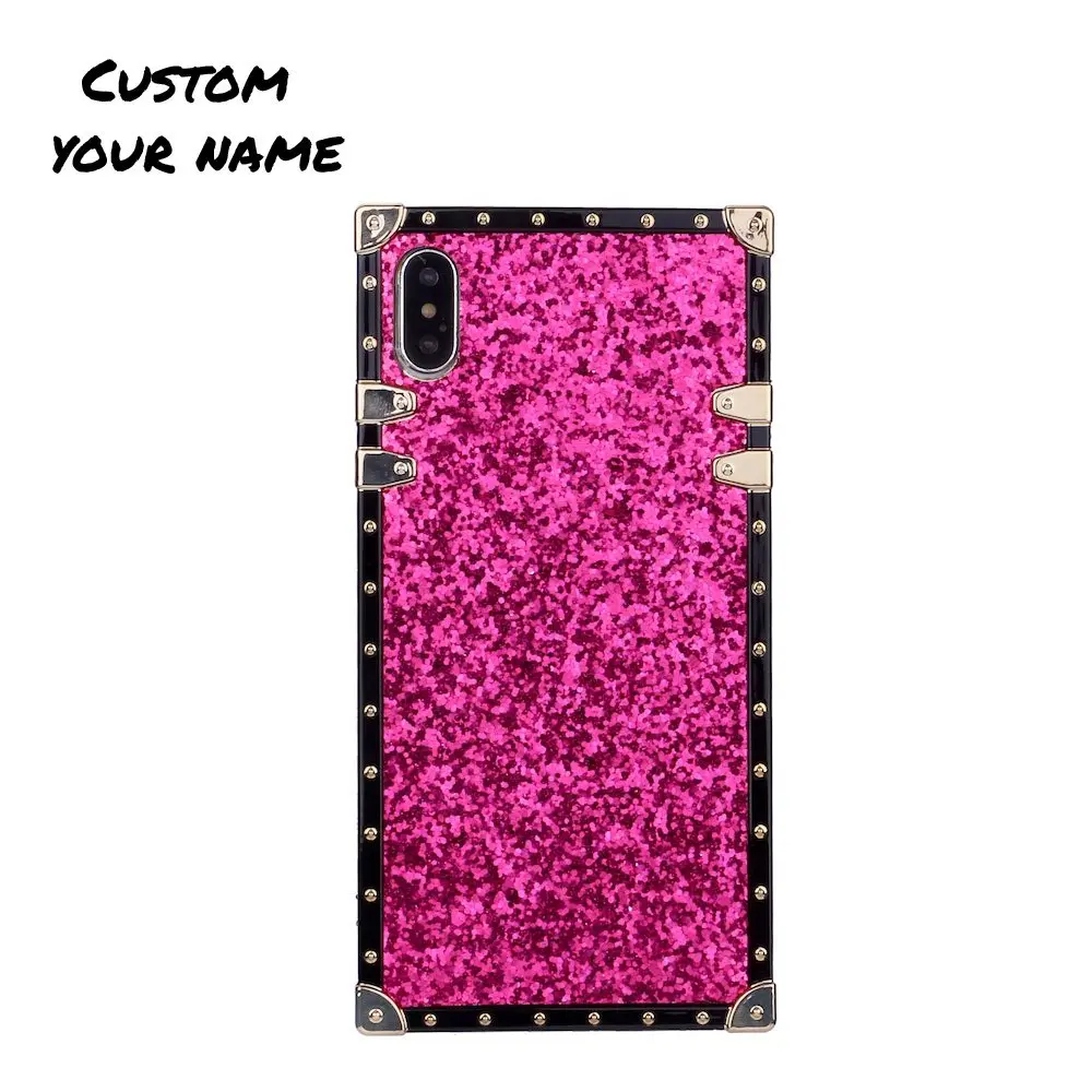 Hot Pink Glitter Индивидуальный блестящий чехол для телефона, персонализированное имя, блестящий чехол для багажника, чехол для iPhone 11 Pro 6S 7Plus 8Plus 7 8 XR X XS Max - Цвет: Hot Pink Glitter