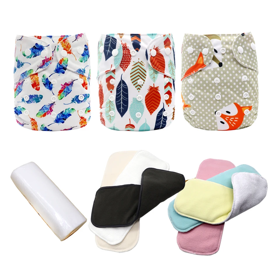 

MABOJ Cloth Diapers 3pcs/set Baby Washable Diaper Reusable Real Cloth Pocket Nappy Microfiber Bamboo Charcoal Inserts In One Set