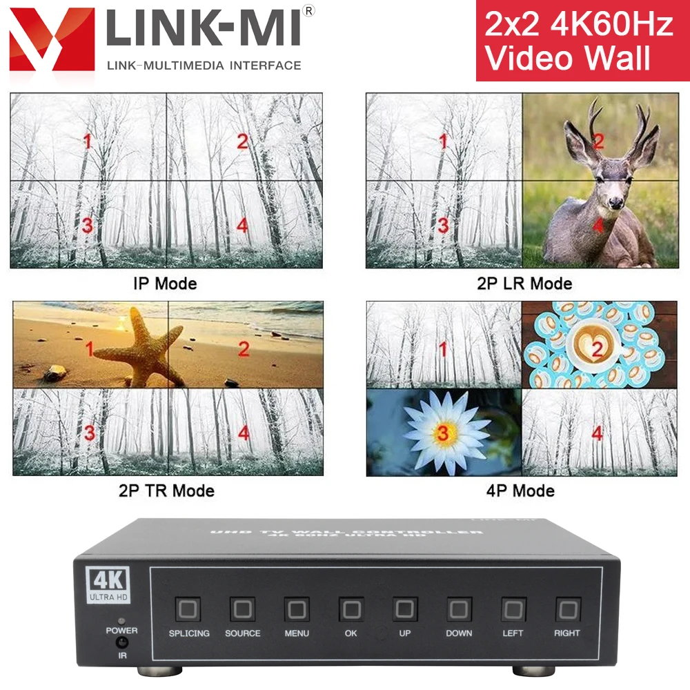Настенный видеоконтроллер LINK-MI 4K60Hz для 4 дисплеев 2x2 1x4 4x1 HDMI 2 0 DP PIP Mirror Flip Cut 90/180/270
