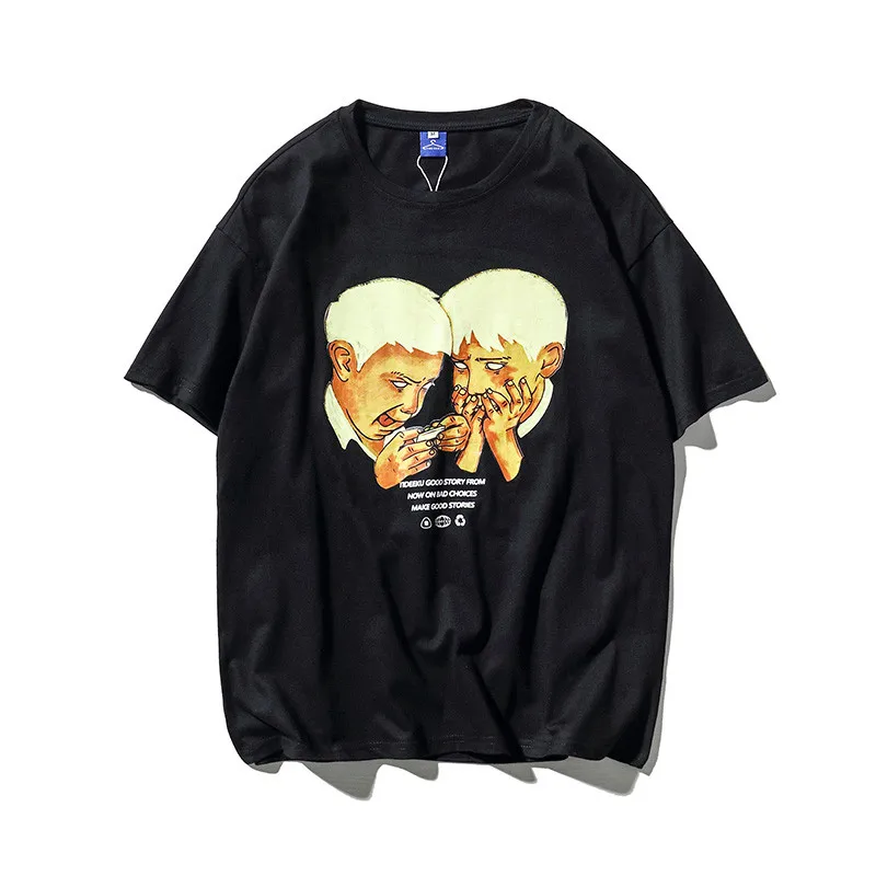 Футболка с коротким рукавом и забавным принтом темной иконы, Мужская Уличная Хип-Хоп футболка с круглым вырезом, хлопковые футболки - Цвет: black tshirt