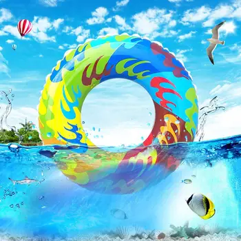 

None Kids Adult Thicken Inflatable Swim Ring Flame Pattern Printing Swim Circle Float Swimming Laps Random Color
