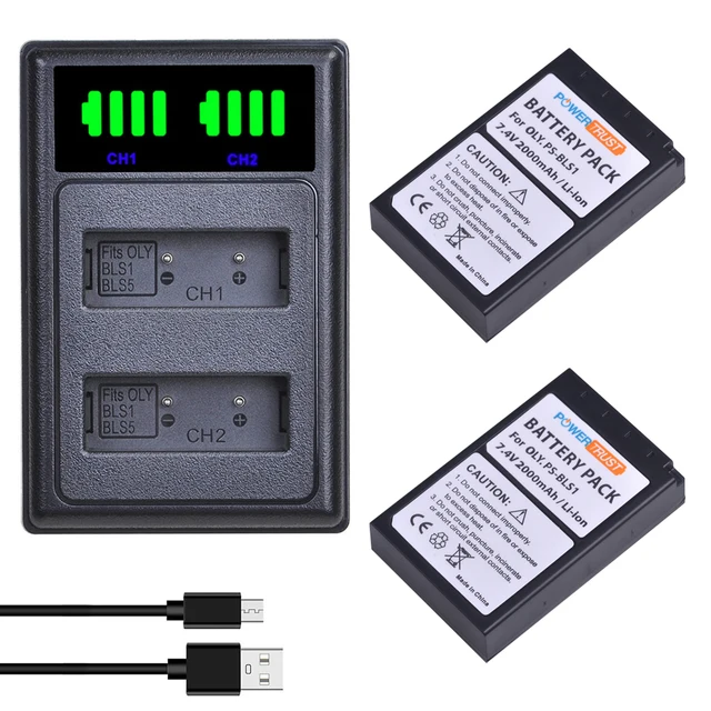 2000mAh BLS-1 BLS1 Battery and Charger for Olympus PS-BLS1 PEN E-PL1 E-PM1 EP3 EPL3 Evolt E-420 E-620 E-450 Digital SLR Cameras 2Battery and charger