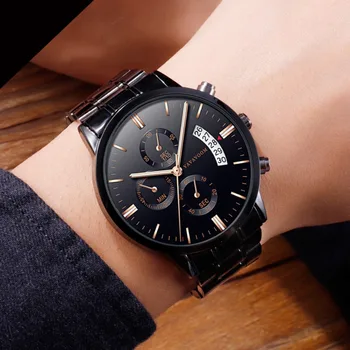

Luxury Stainless Steel Business Watch Analog Date Waterproof Quartz Wristwatch Round Dial Men Casual Sport Fashion Watches