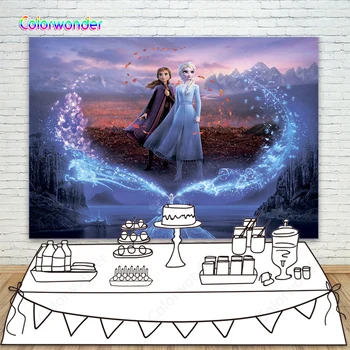 

Photography Backdrop Frozen 2 Anna And Elsa Princess Photo Background For Girls Happy Birthday Party Decoration Supplies Banner
