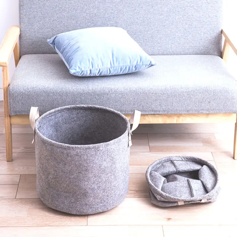 Storage Basket Organizer Bin Large Woven Felt Round With Handle Collapsible 1pcs