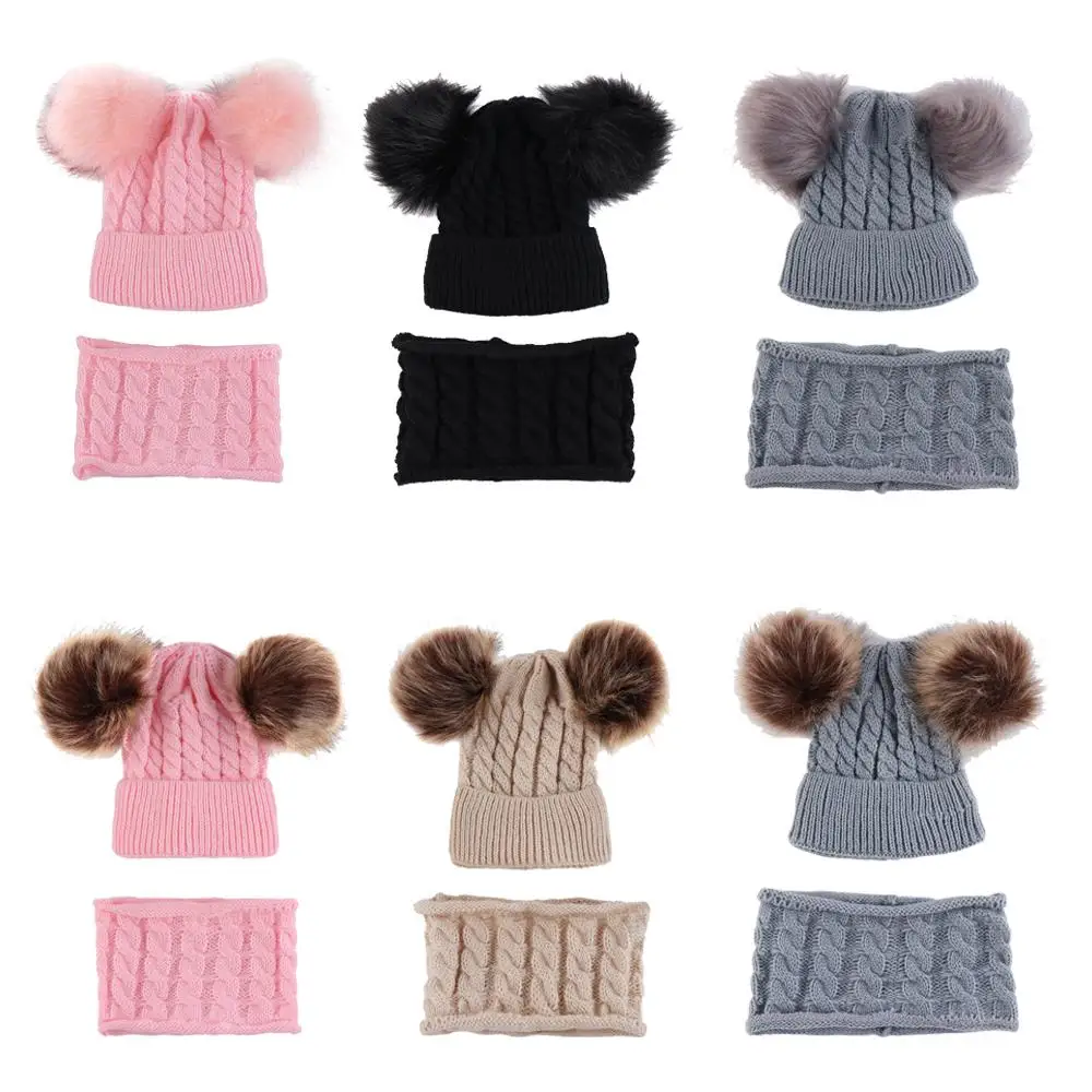 Girls Kids Hat With Tube Scarf Stretchy 2pcs set Cotton Winter Spring Autumn Hat