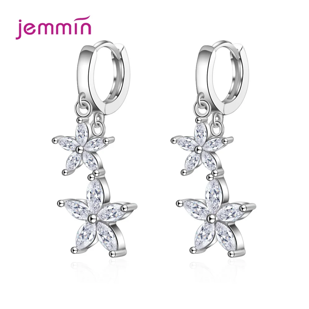 

Classic CZ Crystal Round Loops Hoop Earrings For Women Brides AAA Zirconia Flowers 925 Silver Ear Jewelry Accessories