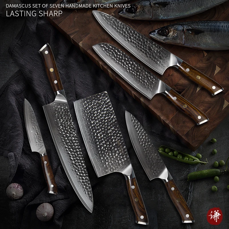 HANDMADE DAMASCUS STEEL CHEF KNIFE SET KITCHEN KNIVES CHEF SET full tang