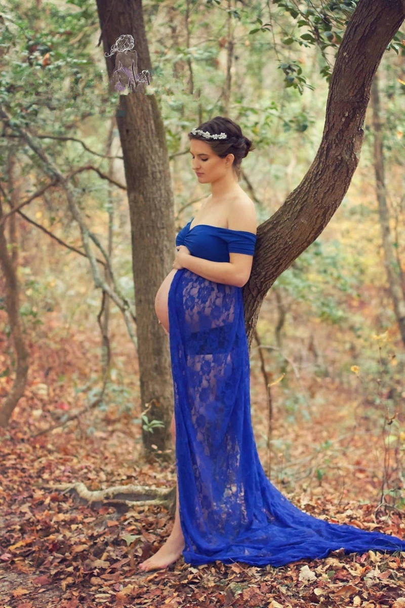 Sexy Maternity Dress For Photo Shoot Lace Fancy Pregnancy Dress Photography Props Split Front Pregnant Women Maxi Maternity Gown (2)