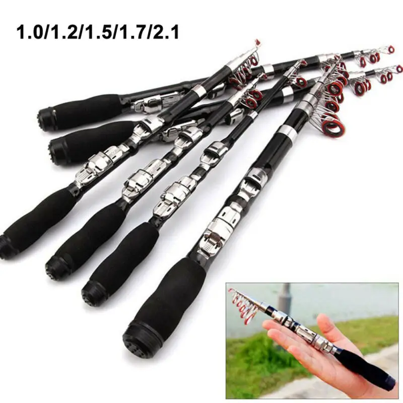 Carbon Fiber Telescopic Pocket Fishing Rod Travel Spinning Pole Mini Travel Ultra Light 1m-2.1m