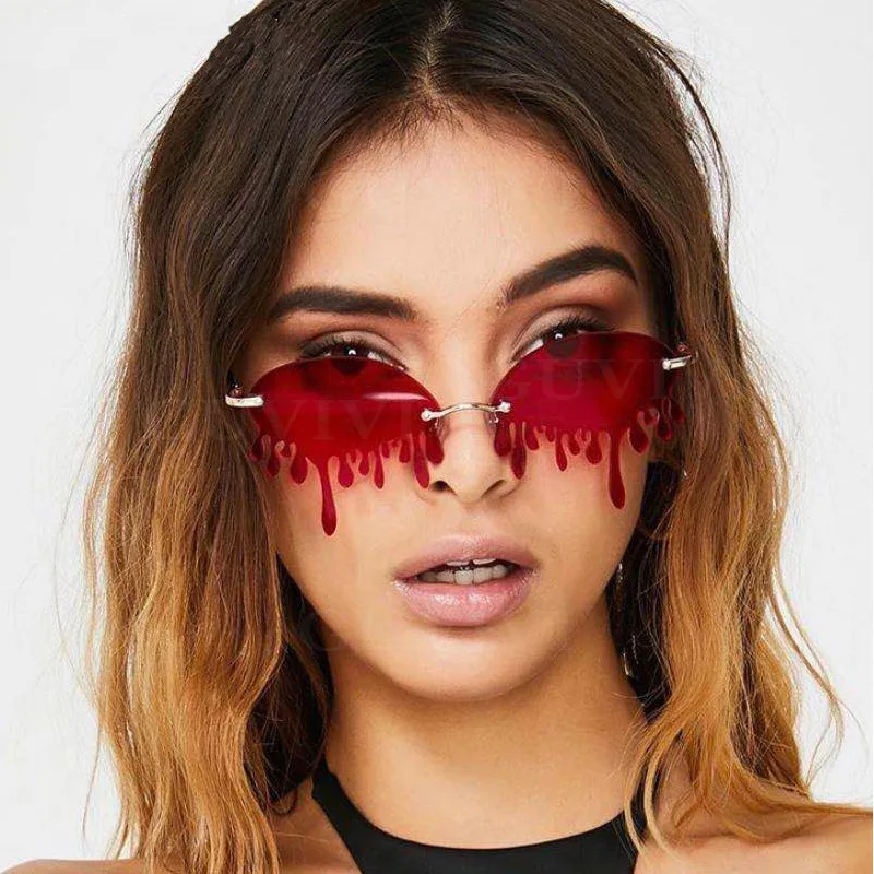 

New Style Euramerican Individual Character Dazzle Colour Girl Sunglasses Tear Modelling Abnormity Glasses Pink Shades For Women