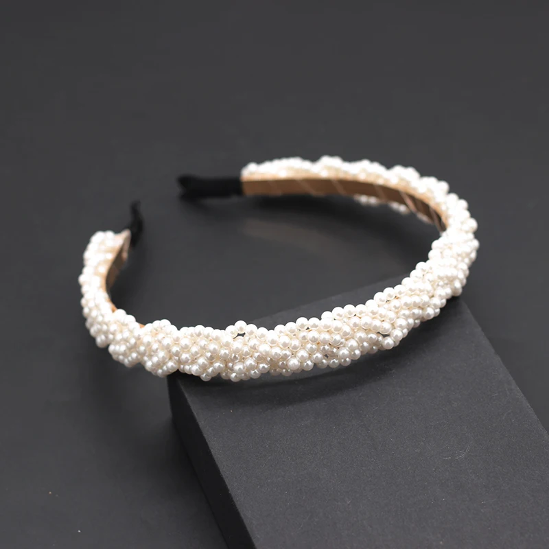 Hair accessory headdress band crown Korean braided pearl headband accessories Fashion Women Luxury Hair Accessories White Beaded Pearl Headband 718