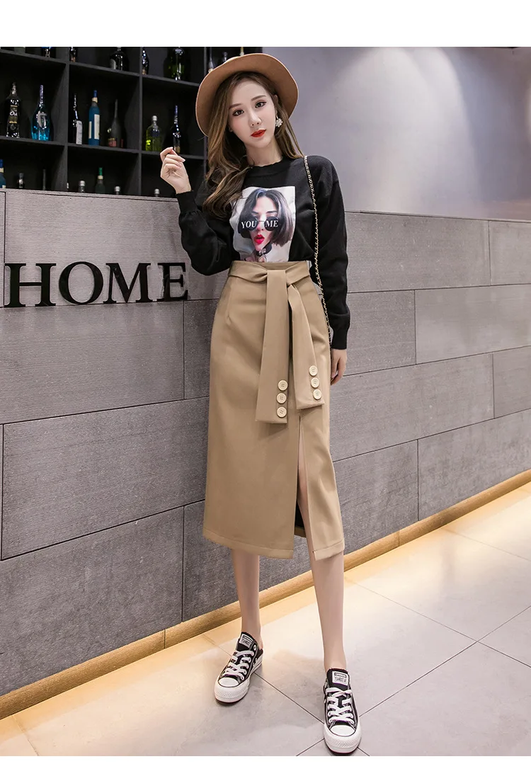 New Fashion Patchwork Irregular Pleated Skirt for Female High Waist Asymmetrical Bandage Autumn Skirt Women Clothes