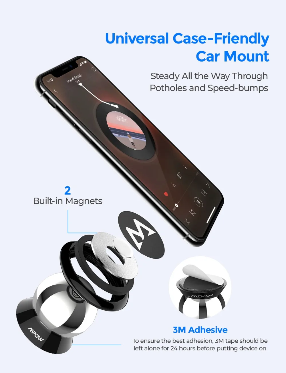 Mpow MCM18 Magnetic Car Phone Holder Universal Car Mount Holder Max Bearing Capacity 250g Phone Holder For iPhone X 876 Plus (6)