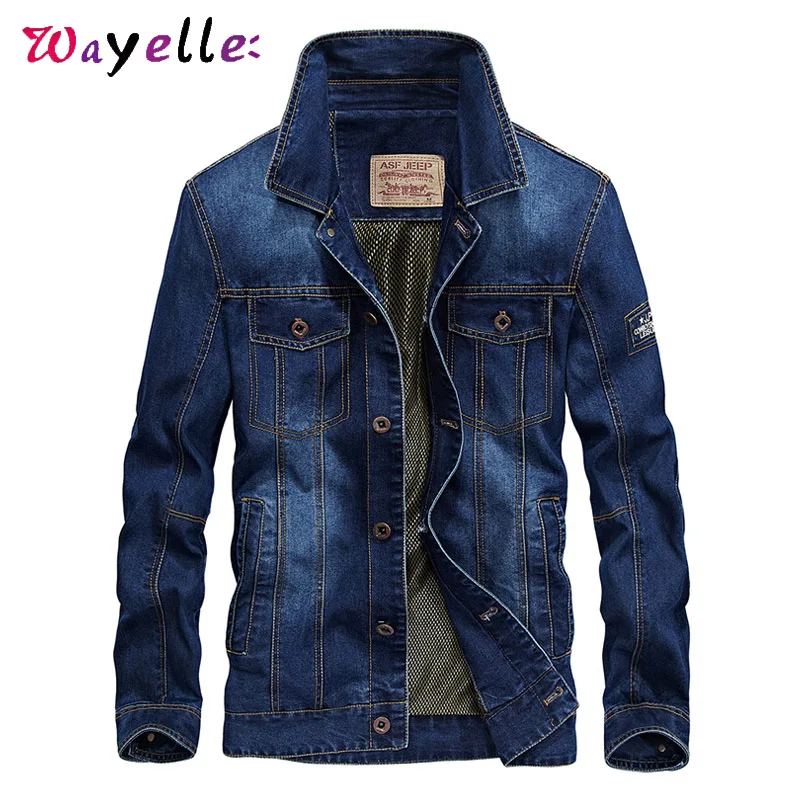 

Denim Jacket Men Turn-down Collar Casual Jackets Mens 2019 Solid Color Winter Jacket Slim Fit Warm Denim Men Jacket