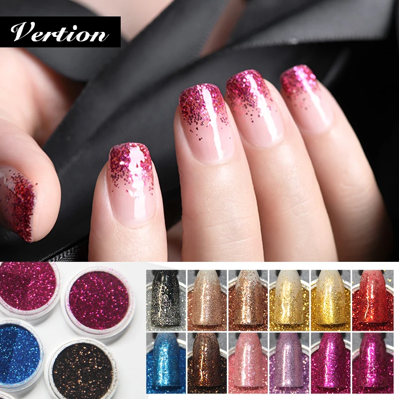 Verntion Holographic Nail Glitter DIY Charming Manicure Nail Art Decorations Silver/Black Laser Shiny Glitter Powder Dust