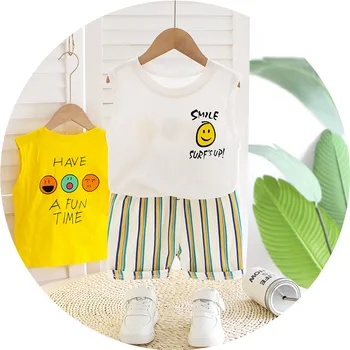 

Children Cotton Summer Out Clothes Baby Boys Girls Cartoon letters Vest Shorts 2Pcs/sets Infant Kids Fashion Toddler Tracksuits