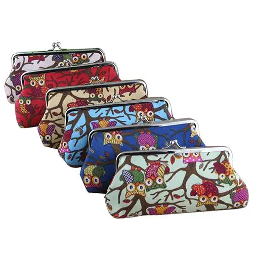 

Cartoon Coin Purse Money Bag Case Wallet Keys Card Pouch Owl Branch Pattern Hasp