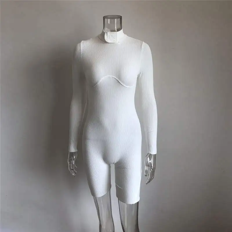 XLLAIS, хлопковый комбинезон, женский комбинезон, белый, в рубчик, combinaison femme, длинный рукав, Вязаный комбинезон,, осенняя уличная одежда - Цвет: Белый