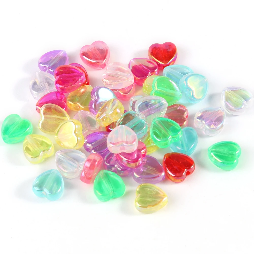 9x8x4mm Ab Color Acrylic Beads Love Heart Loose Spacer Beads For Needlework Diy Bracelets