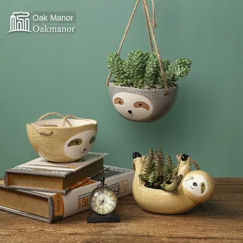

Nordic Wall Hanging Ceramic Vase Sloth Flower Pot Scindapsus Chlorophytum Potted Plant Animal Flower Pot Home Garden Decoration