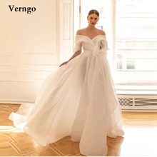 

Verngo 2022 Simple A Line Organza Wedding Dresses Off the Shoulder Short Sleeves Sweep Train Bridal Gowns Korea Wedding Dress