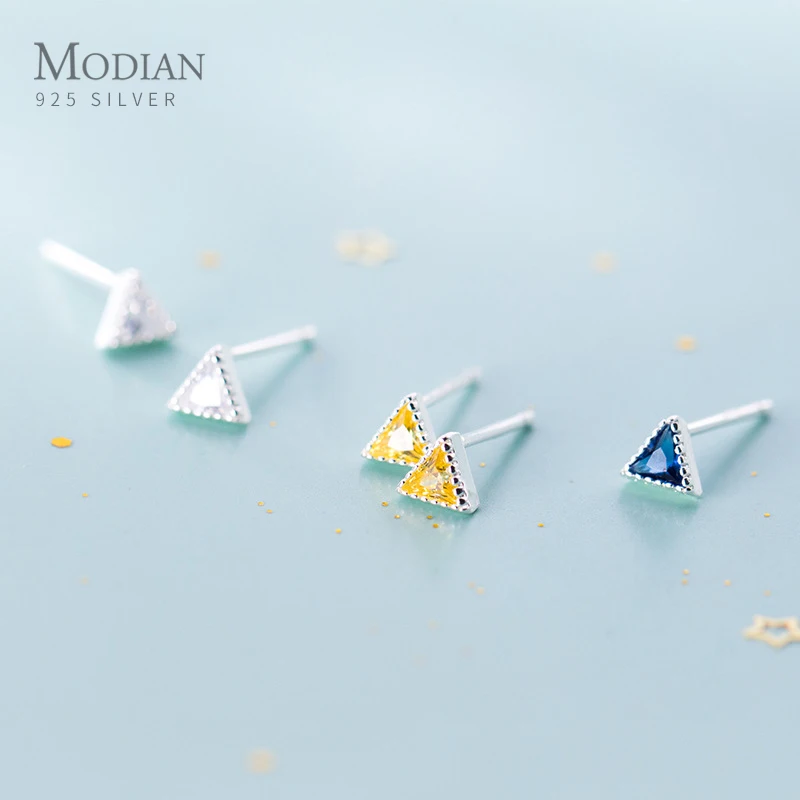 

Modian Fashion 925 Sterling Silver Geometric Triangle 3 Color Tiny Stud Earring for Women Korea Style Ear Pin Fine Jewelry Gift
