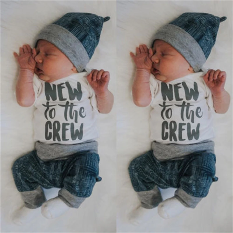 

Newborn Infant Kid Baby Boy Girl 3pcs Clothes Outfit Children Baby Short Sleeve Jumpsuit Romper Long Pants Hat Caps Outfit 0-18M