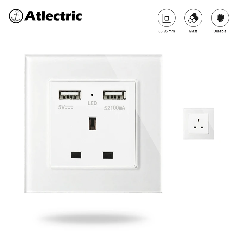 Настенная розетка Atlectric стандарта Великобритании панельная из закаленного