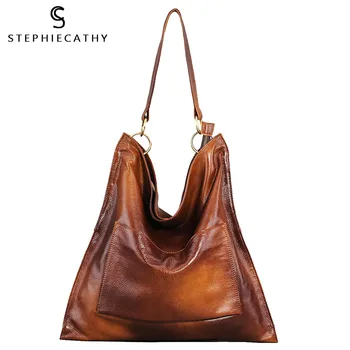 

SC Luxury Spray Genuine Leather Shoulder Bags For Women Large Casual Hobo Female Vintage Cowhide Tote Crossbody Handbags Purse