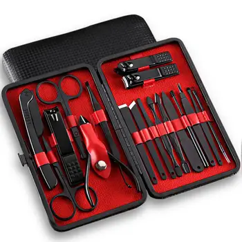 

18pcs/set Satinless Steel Nail Art Manicure Tools Set Clipper Scissors Tweezer Knife Manicure Sets Nipper Ear Pick Kit wth Case