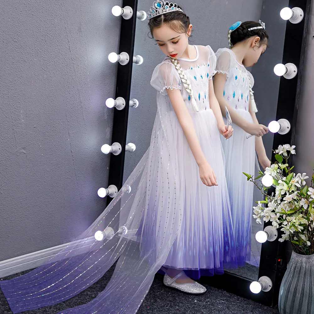 Snow Queen 2 Cosplay Elsa Anna Girls Dress Summer Casual Mesh Princess Dress Party Performance Costume 4-12 Years Kids Dresses