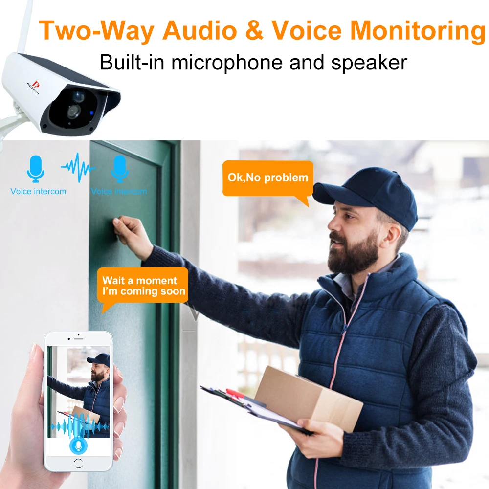 Pripaso 1080P WI FI Solar Camera HD Wireless IP67 Waterproof WiFi Exterior Security Surveillance CC