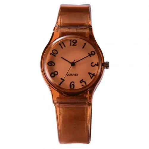 Children Candy Color Big Number Round Dial Silicone Band Quartz Wrist Watch Ladies Dress Watches Gift Luxury - Color: Brown