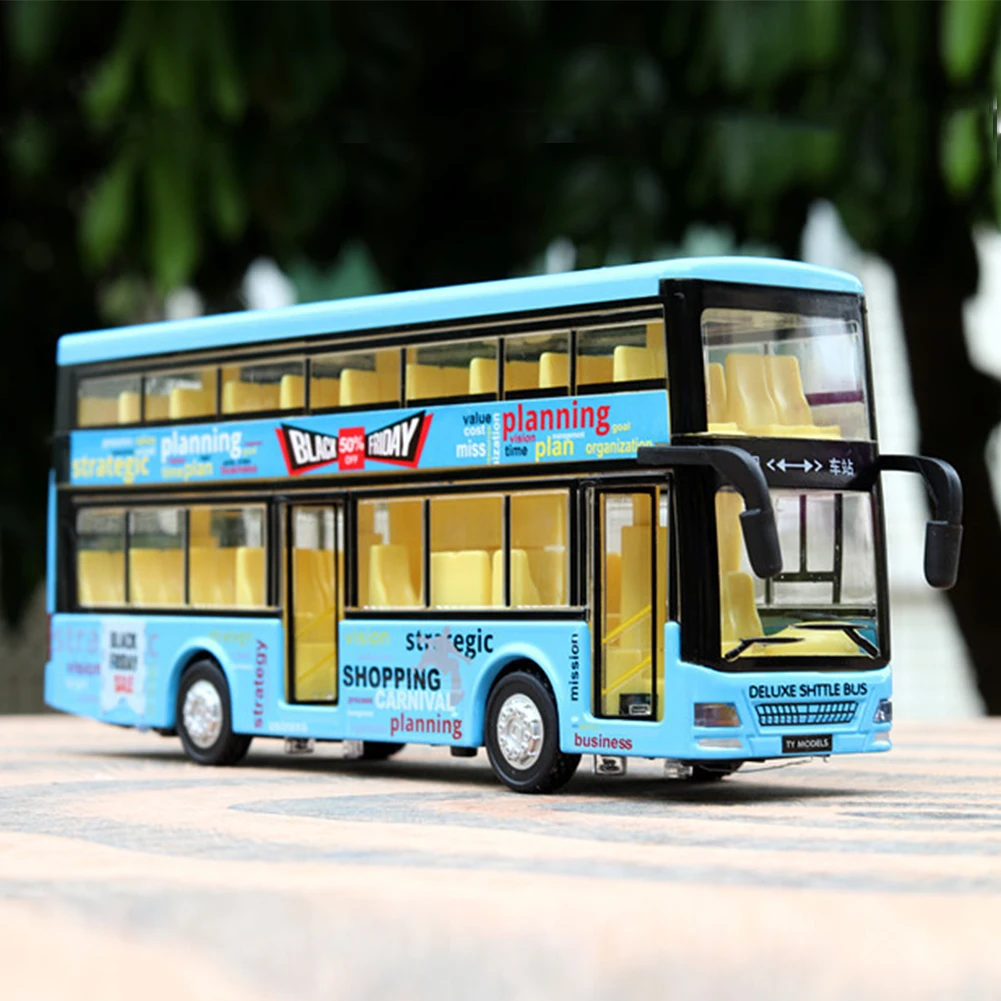

Boy Pull Back Battery Operated Sound Double-Decker Car Light Kids Children Simulation Gift 1/36 Bus Toy Model