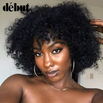 

Debut Curly Human Hair Wigs For Women Short Bob Kinky Curl Wig With Bangs TT1B/350 Ombre Human Hair Wig 100% Remy Cheap Full Wig