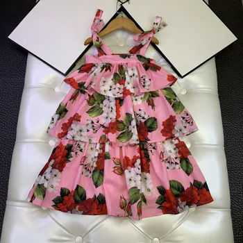 

Girls Print Red Summer Hot Holiday Beach Fashion Layered Dress 110-150 Kids