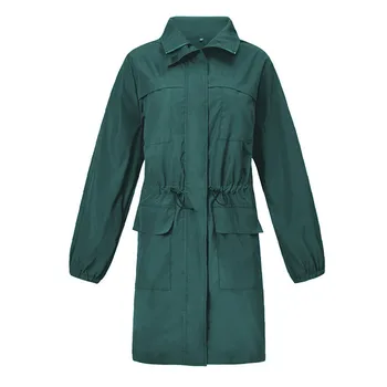

Trench coat women green plus size loose hooded windbreaker 2020 spring autumn fashion riding climbing waterproof clothing LD1311