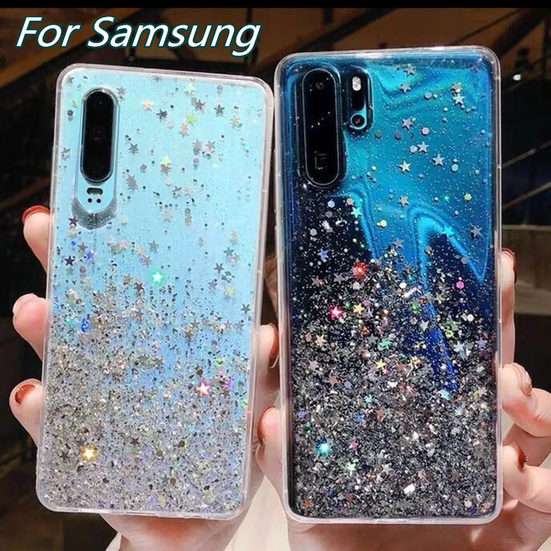 Блестящие чехлы с блестками для телефонов Samsung Galaxy S20 S8 S9 S10 S11 Plus Note 8 9 10 Pro A70 A50 A30 A10S