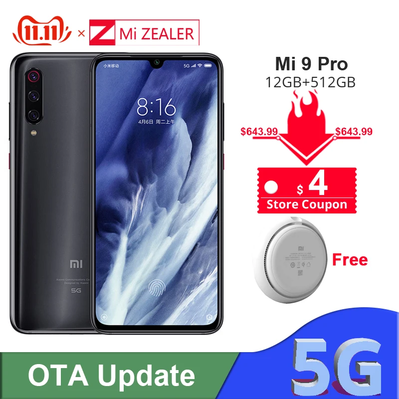 Оригинальный Xiaomi Mi 9 Pro 5G Snapdargon 855 Plus 12 Гб ОЗУ 512 ПЗУ 48мп камера AI аккумулятор 4000 мАч