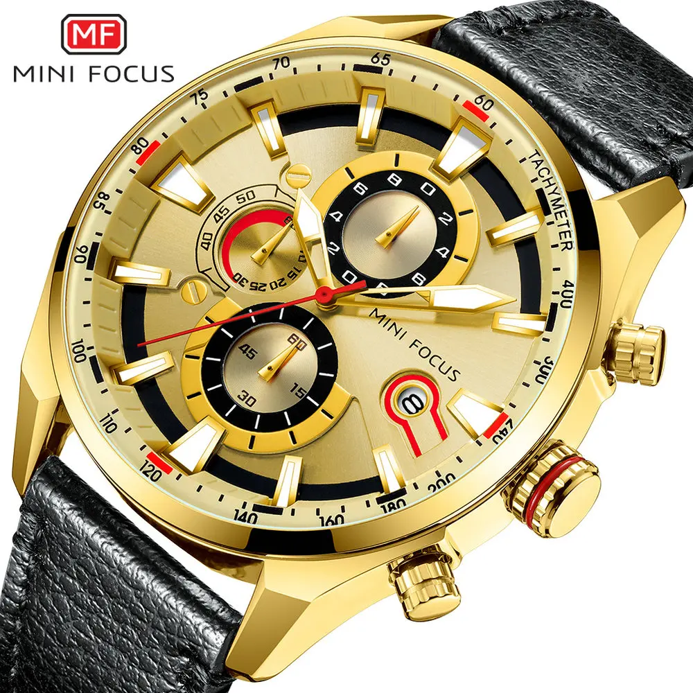 

MINIFOCUS Luxury Brand Men Watch Fashion Waterproof Quartz Watches Leather Strap Chronograph Date Analog Clock Relogio Masculino