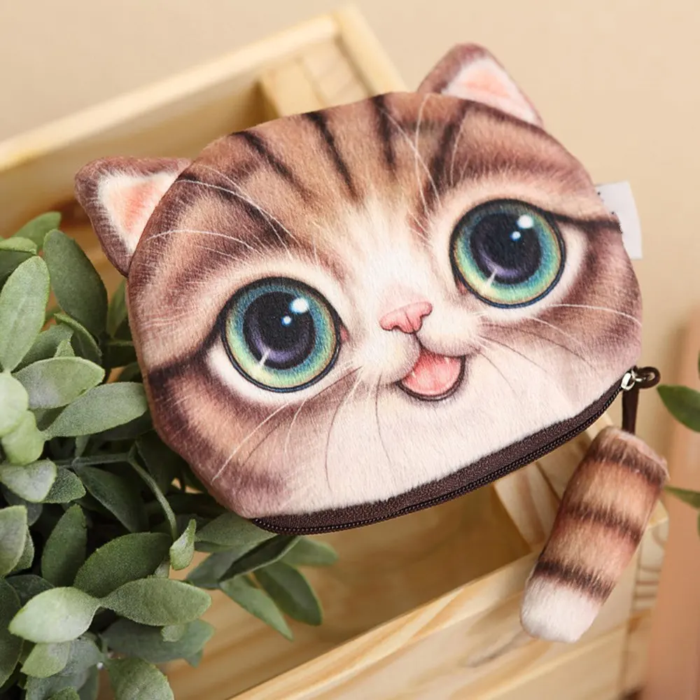 Голова кота из мультфильма кошелек для монет сумка для монет милый маленький хвост на молнии кошелек плюшевый телефон карта наушник сумка для хранения сумки