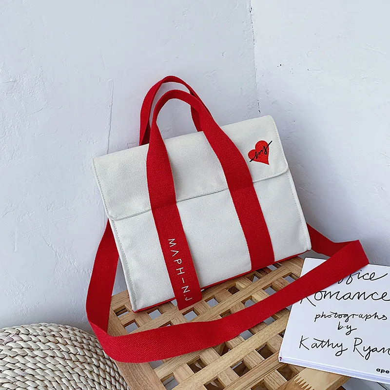 

JIULIN Korean designer's original single-shoulder cross-body handbag canvas embroidery love casual bag large capacity female bag