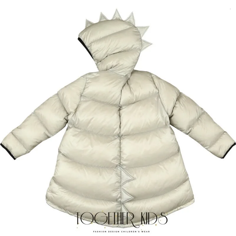 Silver Down Jacket Зимний Детский пуховик Kukukid, Брендовое пальто с капюшоном и динозавром для мальчиков и девочек детская теплая верхняя одежда на утином пуху - Цвет: Silver Down Jacket
