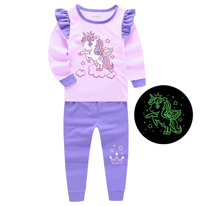 B0064 Пижама с длинными рукавами; детский пижамный комплект из хлопка; Пижама с героями мультфильмов; Одежда для девочек; сезон осень; детские пижамы; пижамы для малышей; garcon hiver Glow - Цвет: B0064