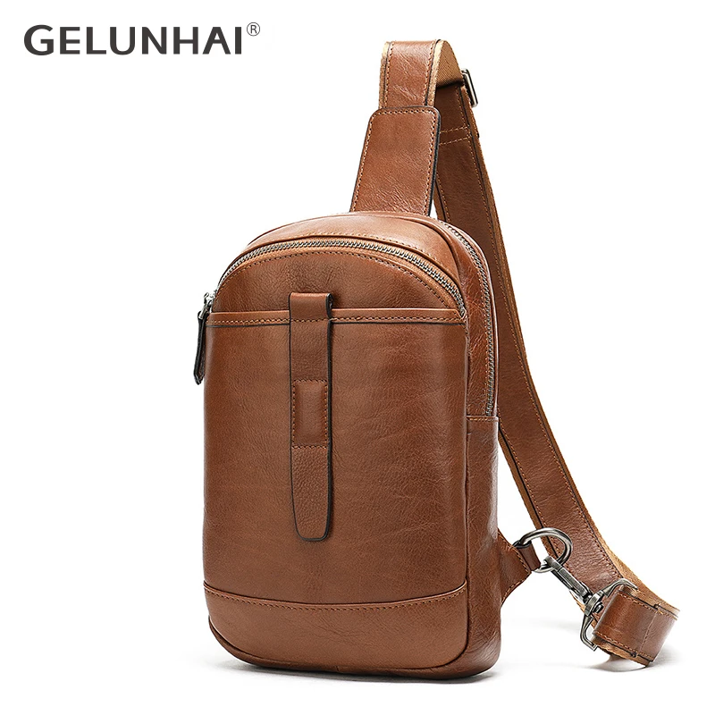 

Fashion Men's Crossbody Chest Bags Male Soft Genuine Leather Waist Bags Business Men zipper Shoulder Bags Diagonal Package Back
