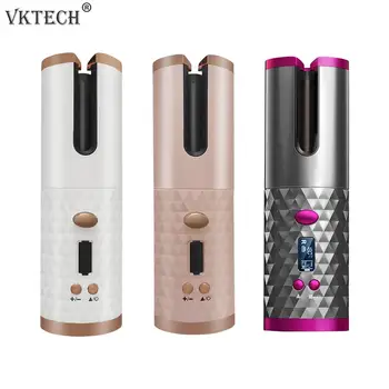

Cordless Automatic Hair Curler USB Rechargeable Curling Iron Curls Waves LCD Display Ceramic Curly Rotating Curling Wave Style